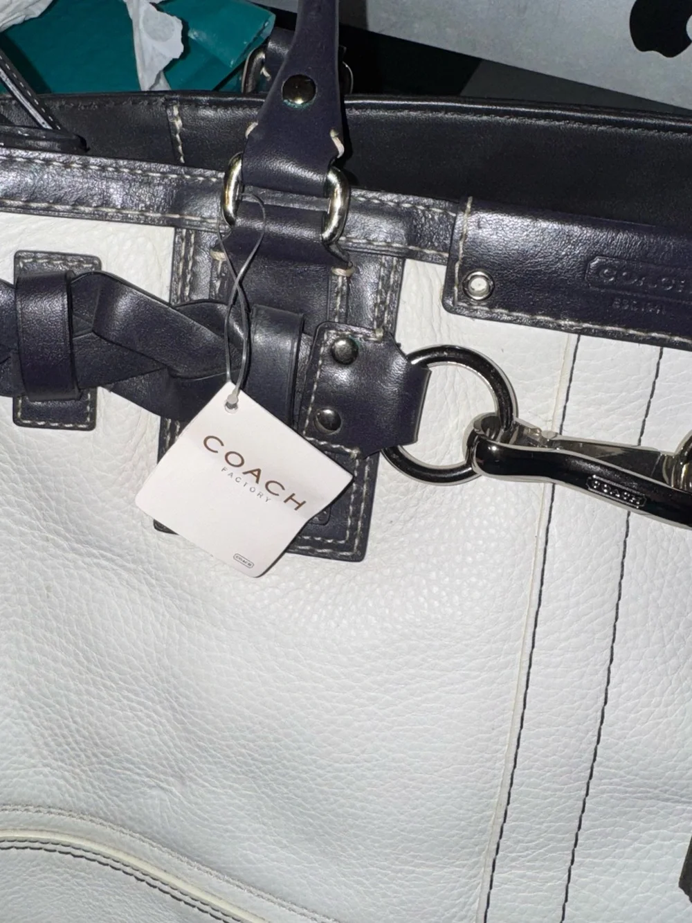 Coach Two-Tone White and Black Leather Satchel with Tassel New Never used